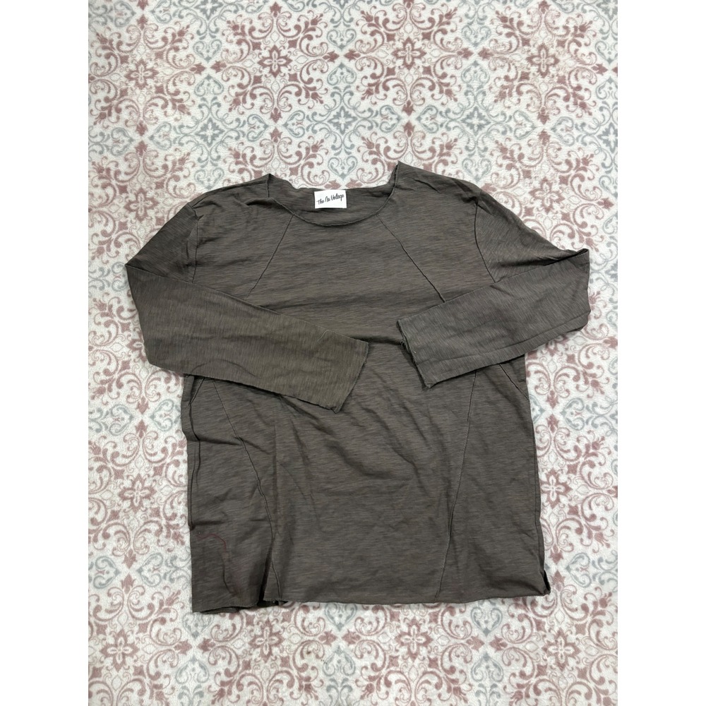 The Nu Vintage Charcoal Gray Slub Cotton Exposed Seam Long Sleeve Top 6805